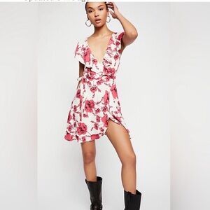 NWOT Free People French Quarter Red Floral Wrap Dress Size L